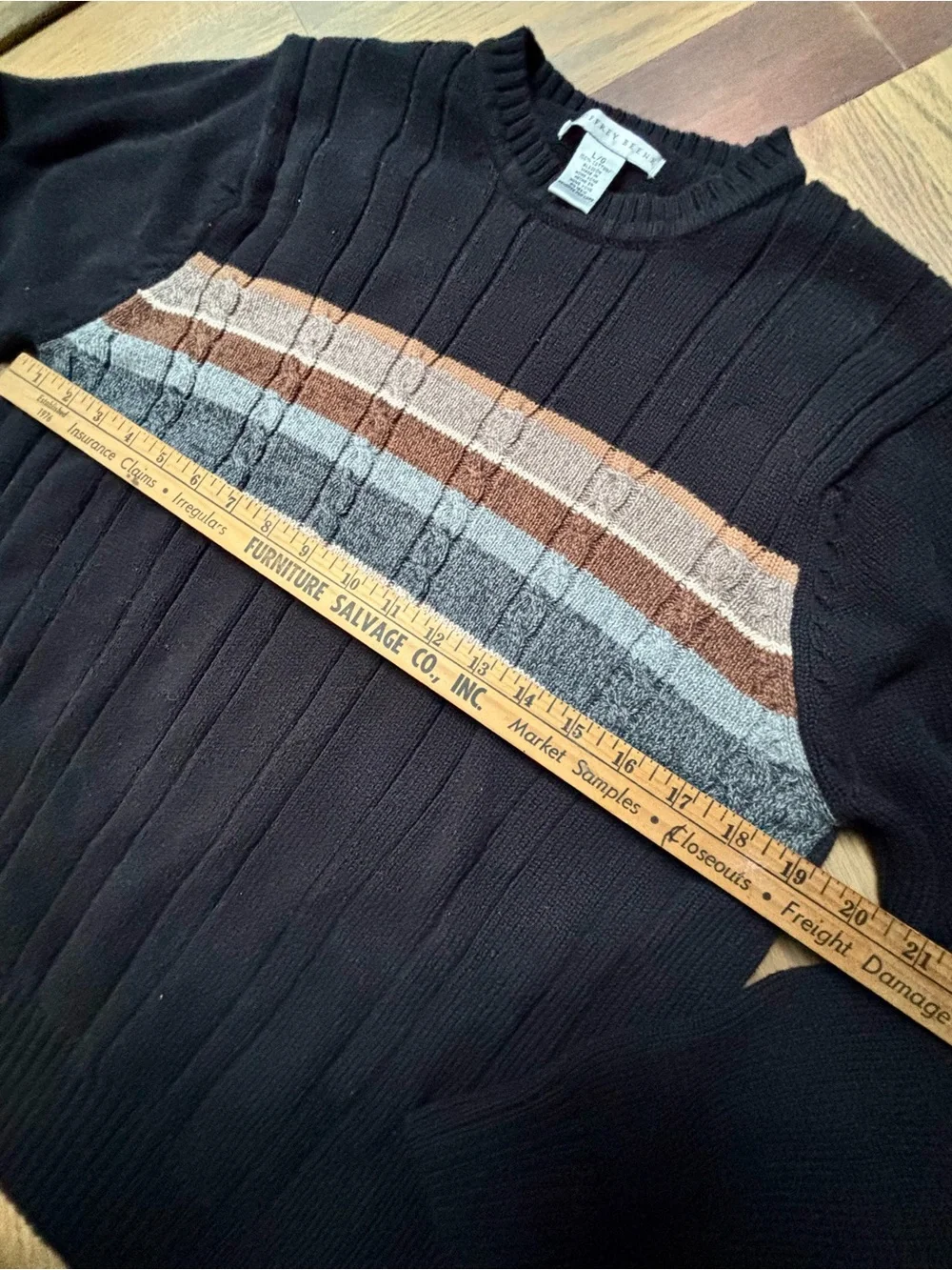 Geoffrey Beene Vintage Cotton Crewneck Sweater Men’s Large Black Striped Knit